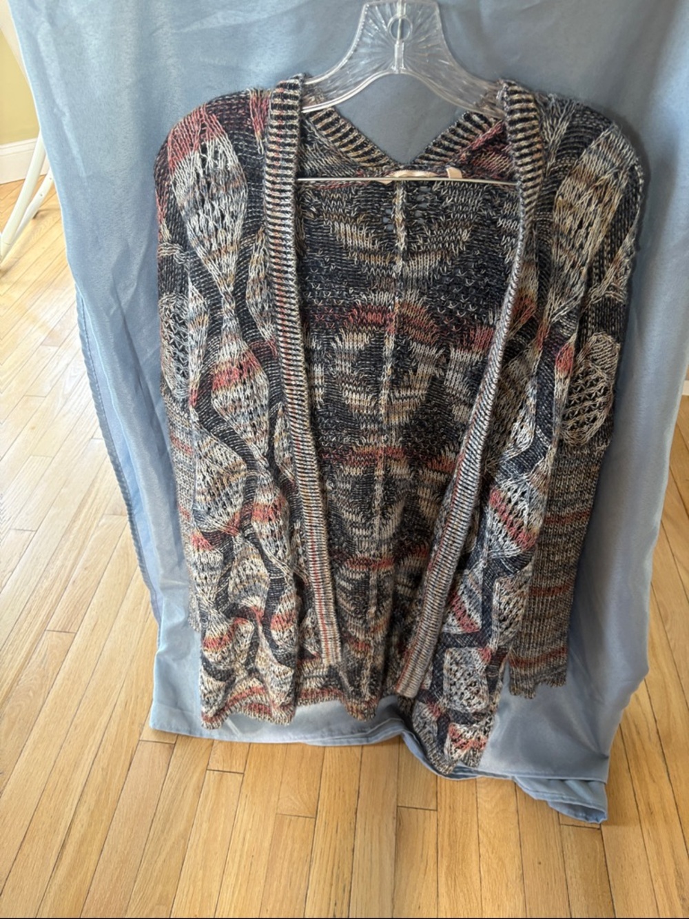 Soft Surroundings Multicolor Knit Open-Front Cardigan in Black, Cream & Rust